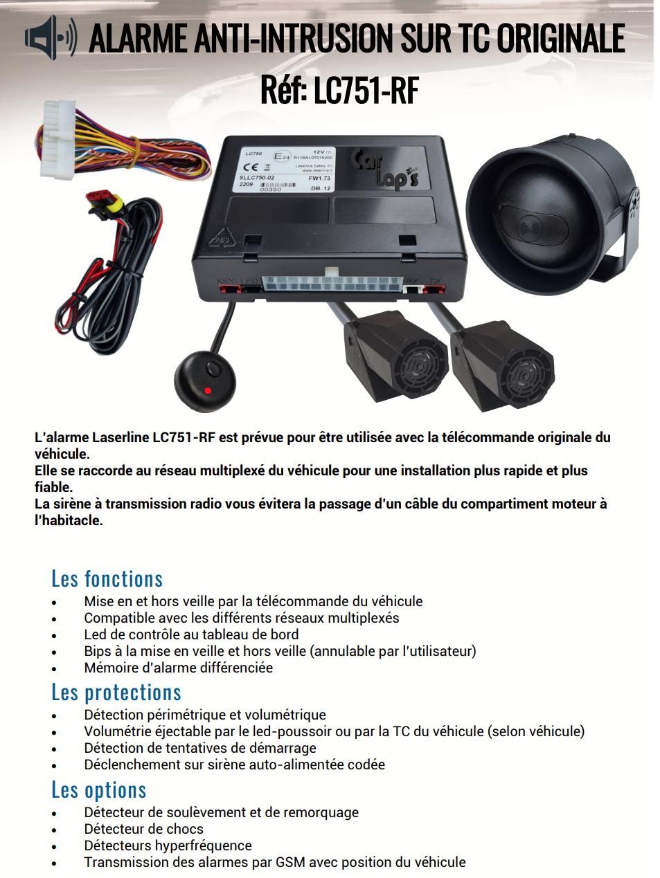 Alarme Voiture Auto Systèm Sécurité Kit Télécomman​de model 811