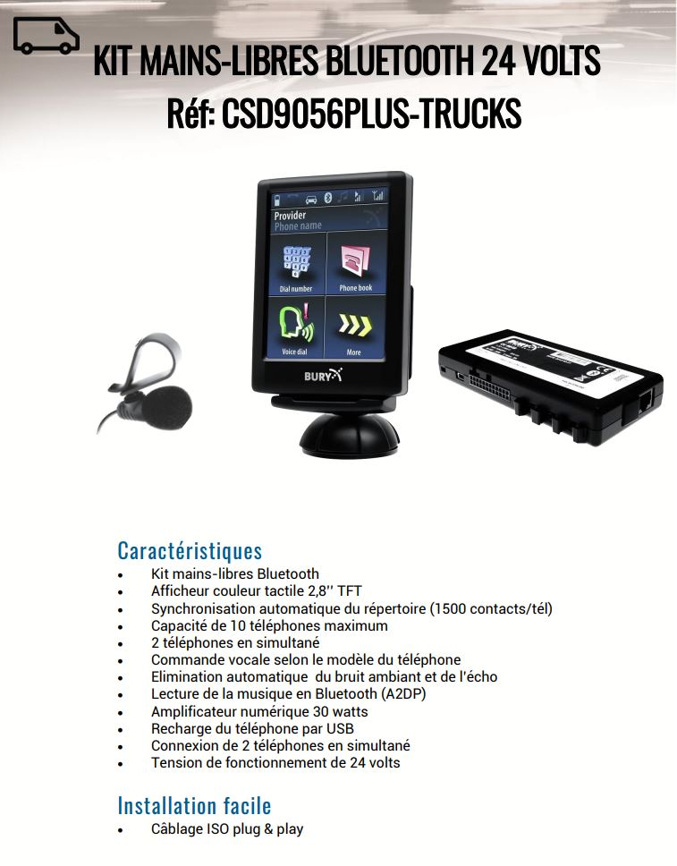 Kit mains-libres bluetooth 24 volts - CSD9056PLUS-TRUCKS